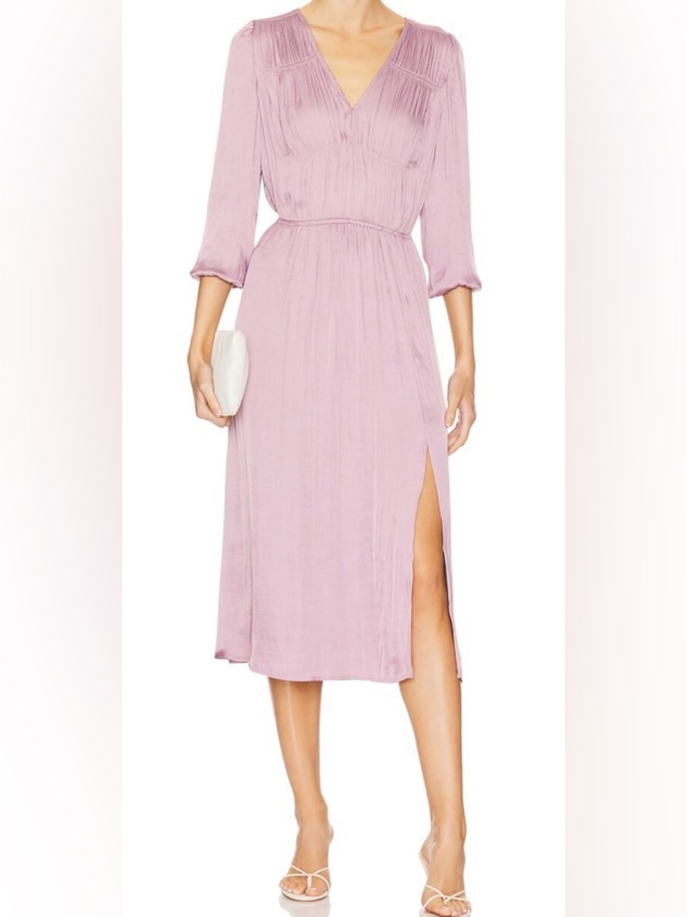 Steve Madden Mauve Long-Sleeve Pleated Midi Arlene Dress